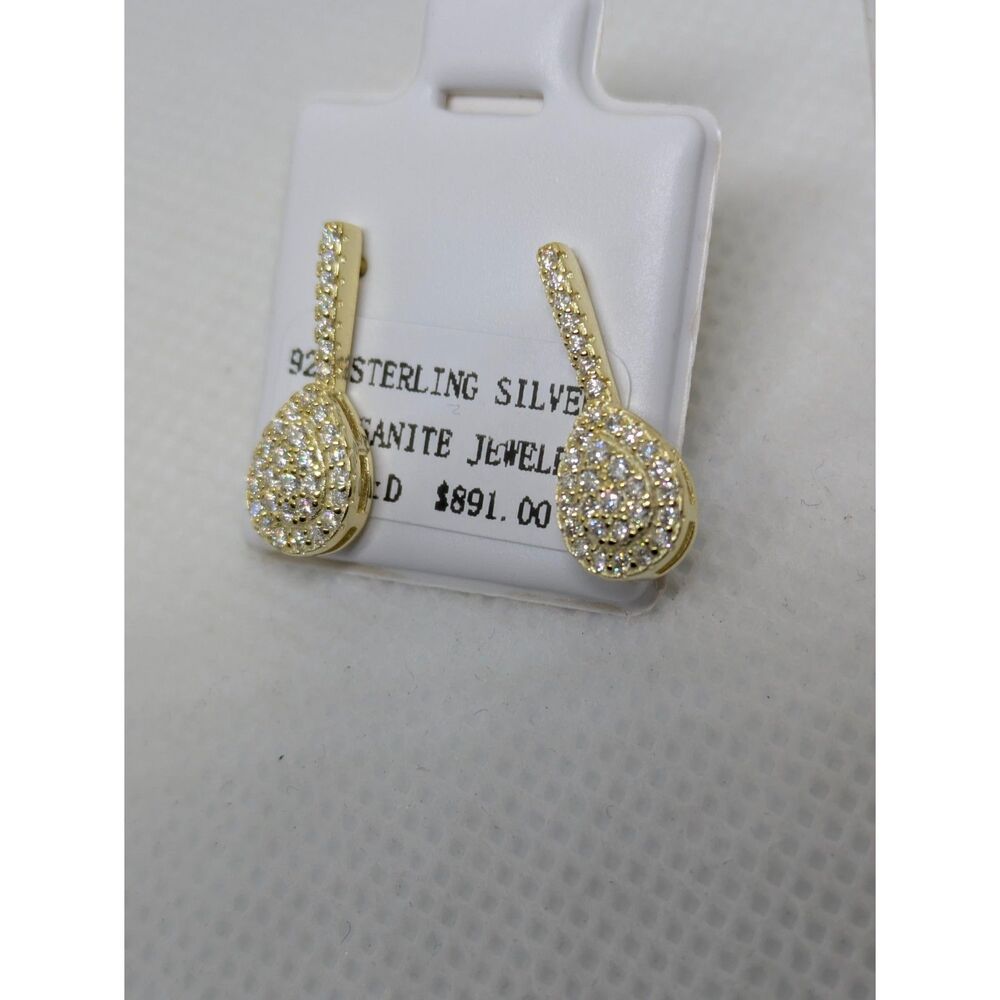 Women's 0.4ct Moissanite Drop Earrings Gold 925 Vermeil VVS D Teardrop